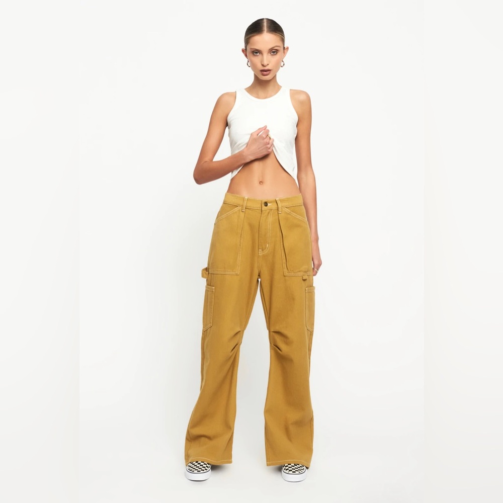 NWT Lioness Miami Vice Cargo Utility Jeans Pants Mustard - Size S AU 8
